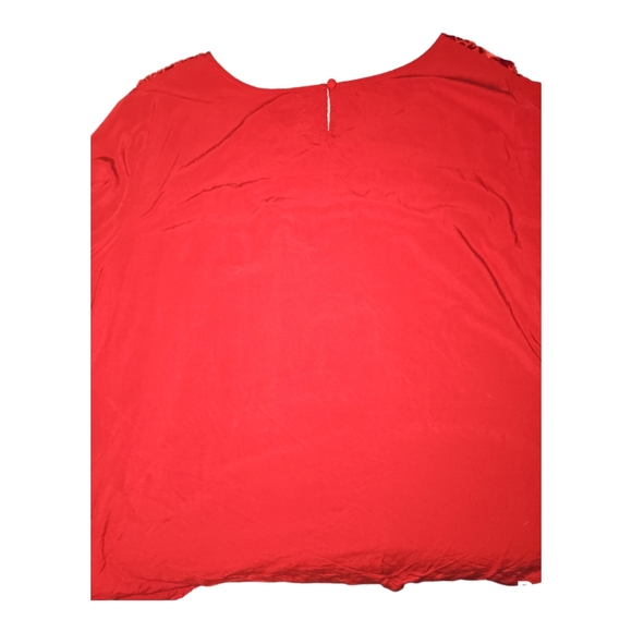 St. John's Bay blouse w/sheer neckline and velvet accents. Red. 3X. - Picture 6 of 6